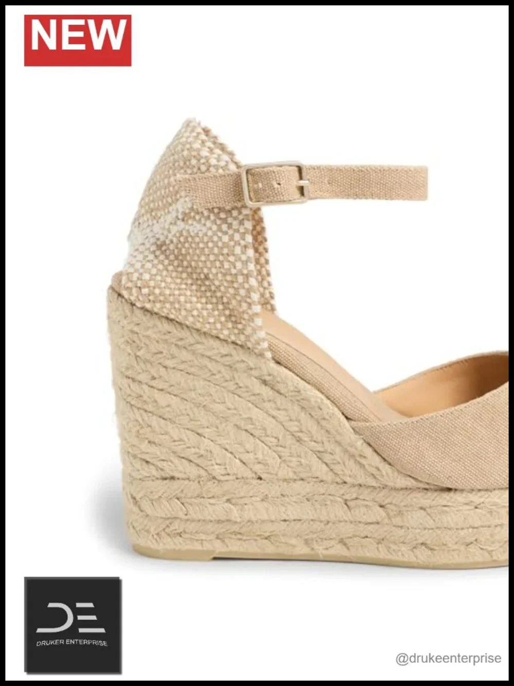 Wedge Espadrille Sandals, Textile Upper, Ankle Buckle, Summer Shoe